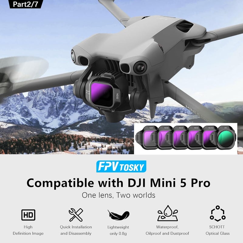 FPVtosky مجموعة ملحقات حقيبة صلبة لـ DJI Mini 5 Pro، مجموعة ملحقات الطائرات بدون طيار تشمل حقيبة مزدوجة الطبقات، واقي شمس RC2، حبل، واقي زجاجي مقسى لشاشة RC2، منصة هبوط، مجموعة فلاتر، عصا تحكم (7 في 1) - Image 4